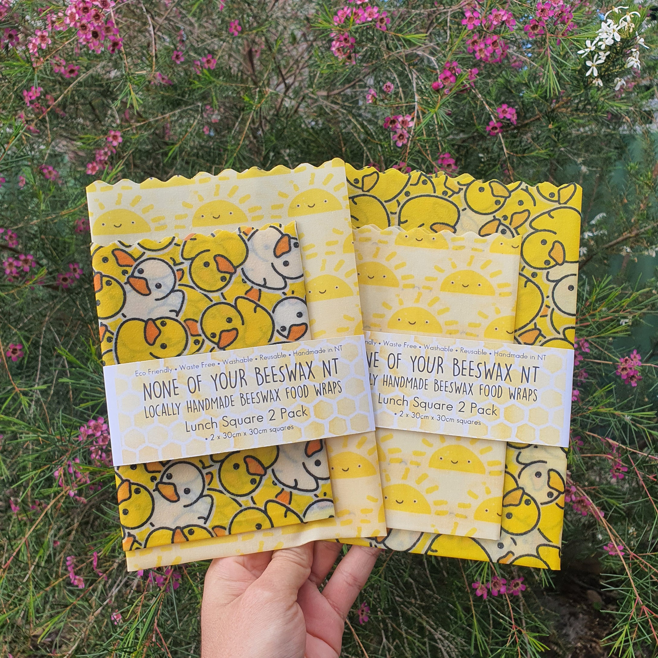 Smiling Suns & Rubber Ducks Square 2 Set Beeswax Wraps