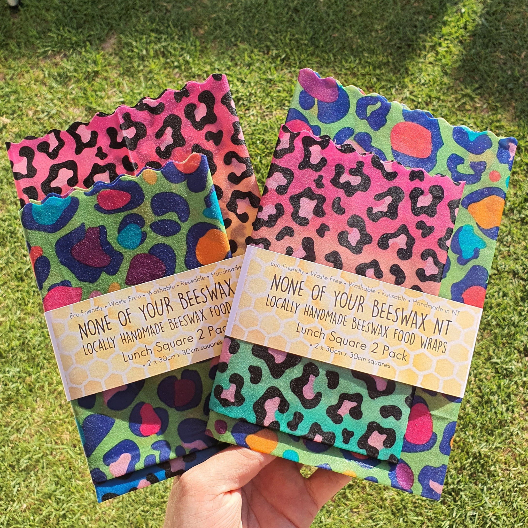 Lisa Frank Style Colourful Cheetah Print Square 2 Set Beeswax Wraps